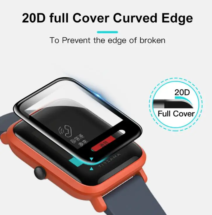 Protector de borde curvo 20D para reloj inteligente xiaomi Amazfit Bip, accesorios de vidrio, película HD, cubierta completa, Huami Amazfit Bip - imagen 5
