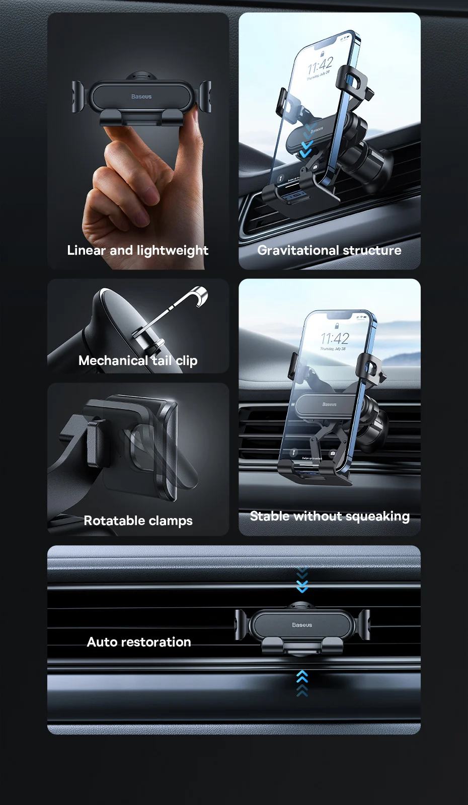 Un diagrama de un automóvil con un soporte para teléfono y una mano sosteniendo un teléfono