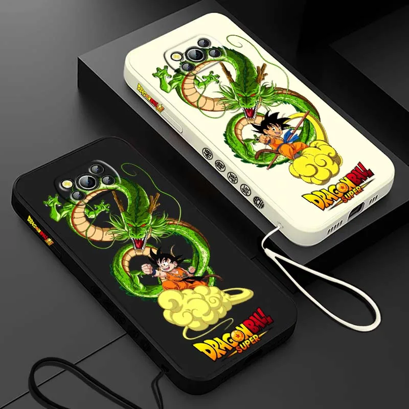 D-Dragon Ball Comics Goku Dragon para Xiaomi Poco X6 X5 X4 X3 M6 M5 M3 F6 F5 F4 F3 GT Pro 5G cubierta de la caja del teléfono de cuerda izquierda líquida