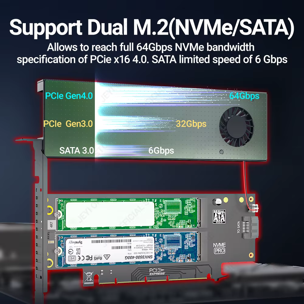 JEYI SK9 Adaptador M.2 NVMe a PCIe 4.0 con Ventilador Turbo - imagen 2
