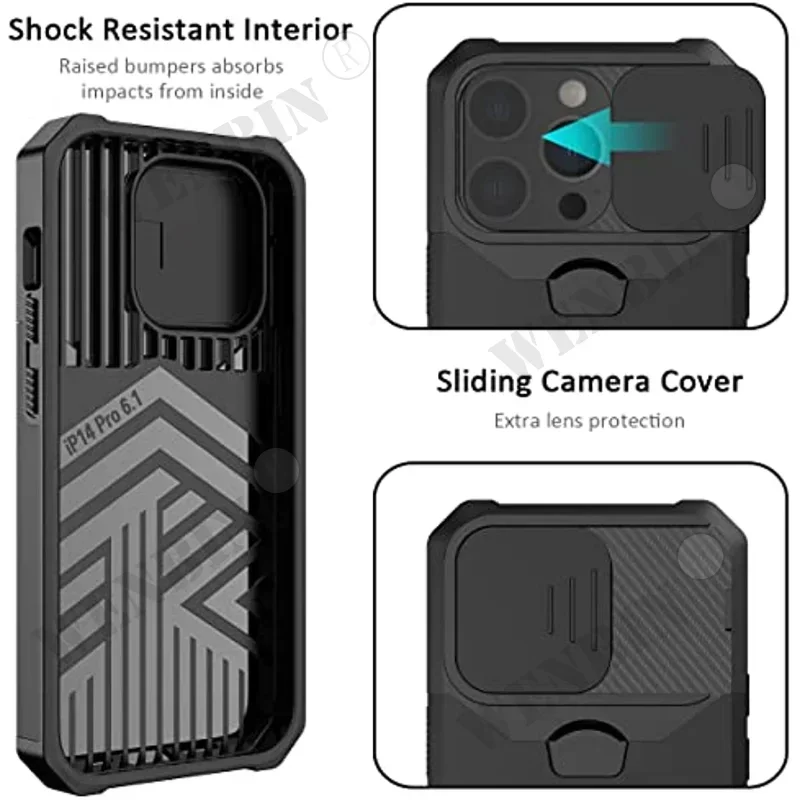 Funda para iPhone 17 16 15 14 13 12 Pro Max Plus 8 7 Plus Mini protección resistente con cubierta deslizante para cámara y cubierta con Clip para tarjetas - imagen 3