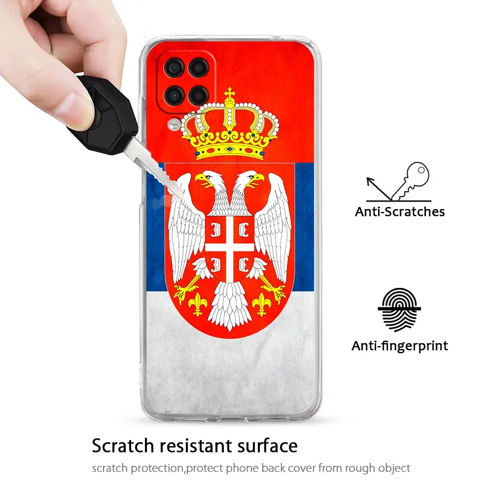 Funda de silicona transparente con bandera de Serbia para Samsung Galaxy, A13, A23, A33, A53, A73, 5G, A51, A71, A21S, A12, A11, A31, A41, A03s, A52, A32, A22 - imagen 3