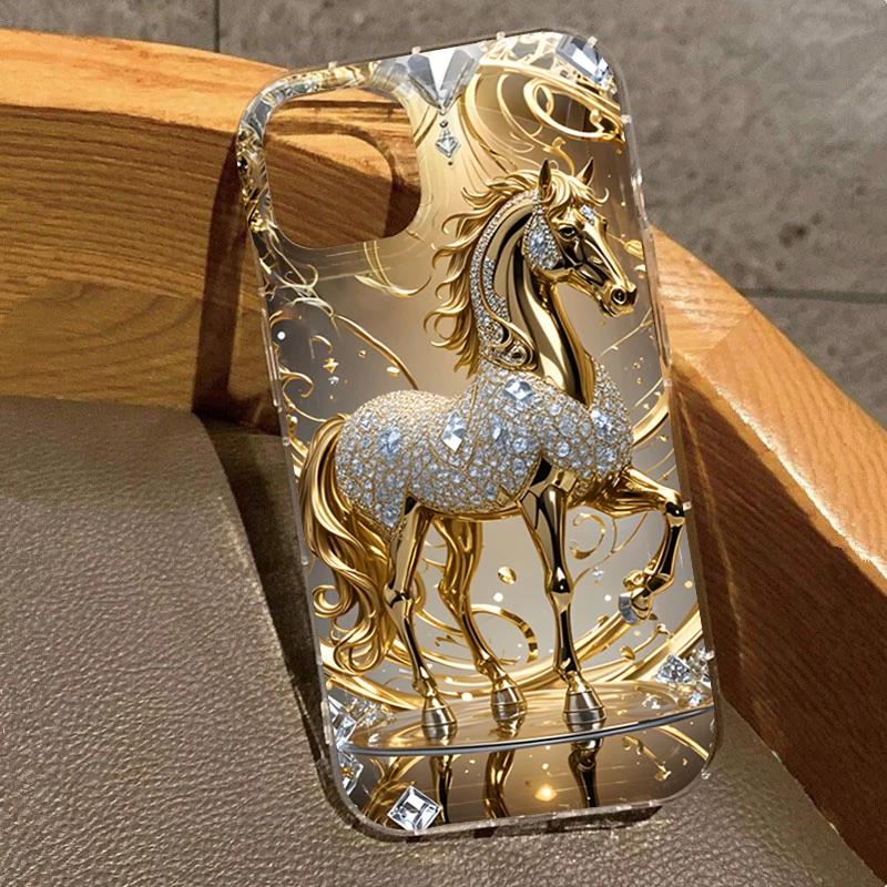 Funda de teléfono con diseño de caballo dorado para Xiaomi 13T Pro Mi 13 T 14 13 12T POCO X6 Pro X5 Pro F7, funda transparente creativa a prueba de golpes - imagen 2