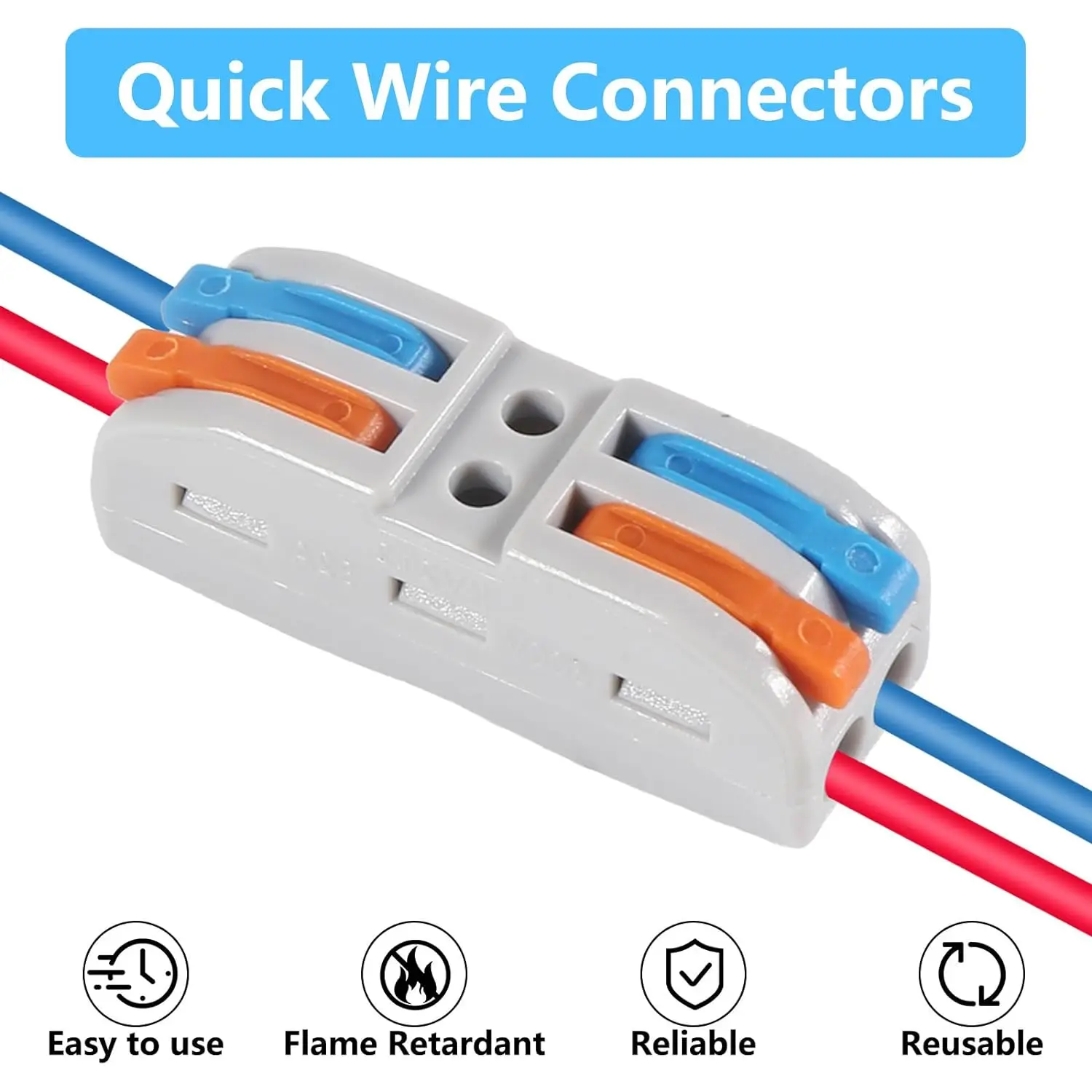Conectores de cable de palanca de 10 piezas, conectores de cable rápidos 2 en 2 salidas, conectores de cable de tuercas de palanca eléctrica Terminal conductor push-in - imagen 5