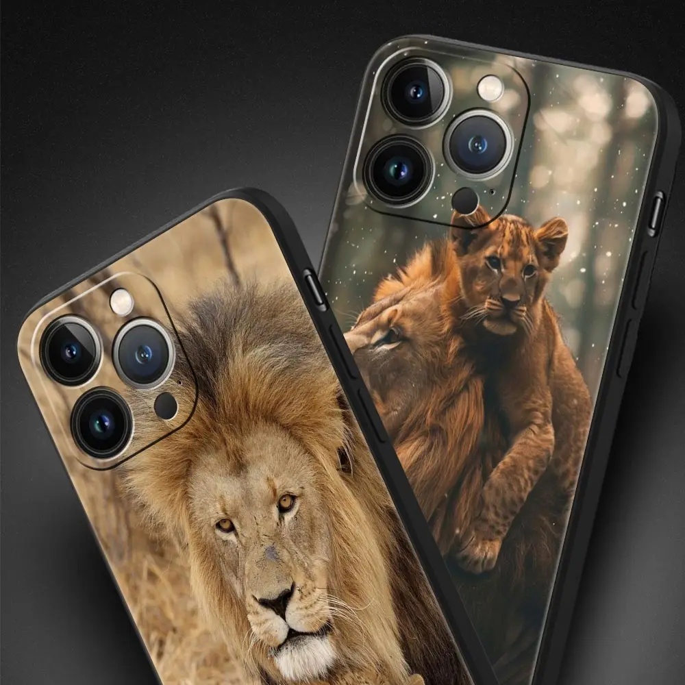 Funda de teléfono de lujo Lion Alpha Male Cub para Apple iPhone 16 11 15 14 Pro MAX 12 13 7 8 Plus X XR XS SE funda negra de silicona - imagen 3