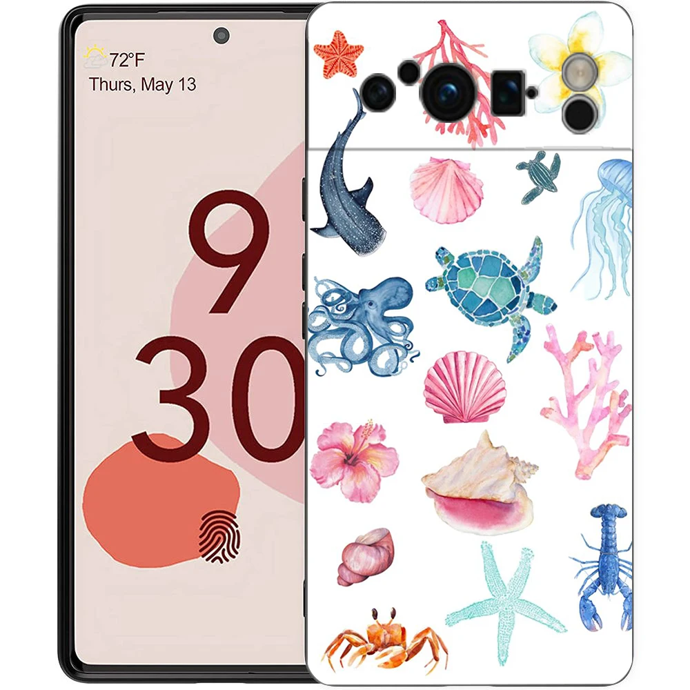 Funda de teléfono con tema Ocean Life para Google Pixel 10 9 8 7 6 Pro XL 9A 8A 6A 7A 5G, funda negra de TPU suave a prueba de golpes - imagen 3