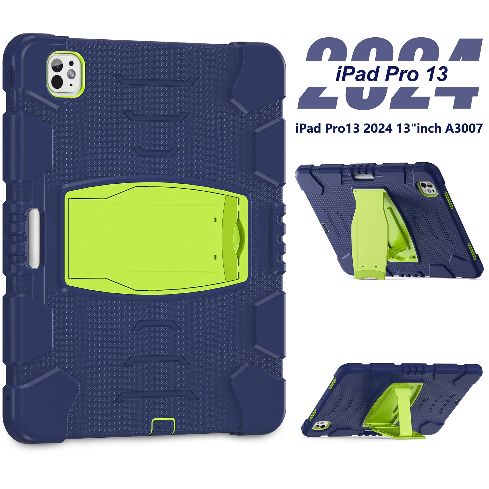 Funda resistente para Apple iPad Pro 13 2024 M4 modelo A2926 A2925 A3007 cubierta con soporte incorporado antideslizante de 3 capas a prueba de golpes