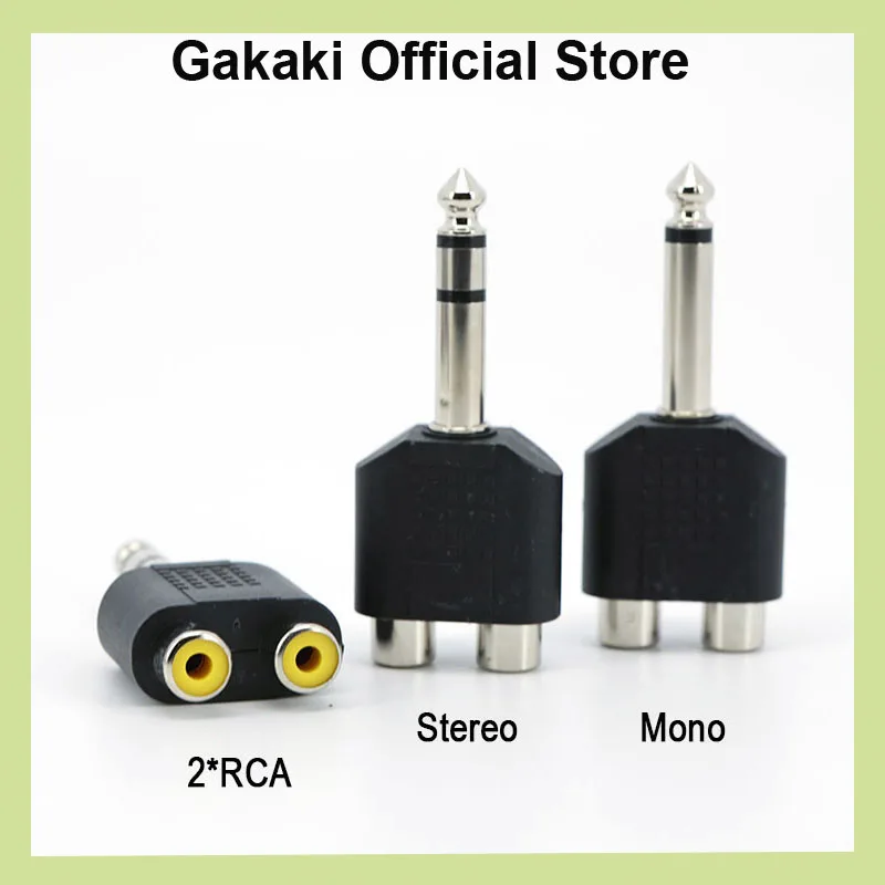 6,35mm 6,5 Audio Mono estéreo 1/4 pulgadas macho a 2 vías RCA hembra 2RCA Y conector de altavoz divisor 6,35 Jack para amplificador mezclador h - imagen 2