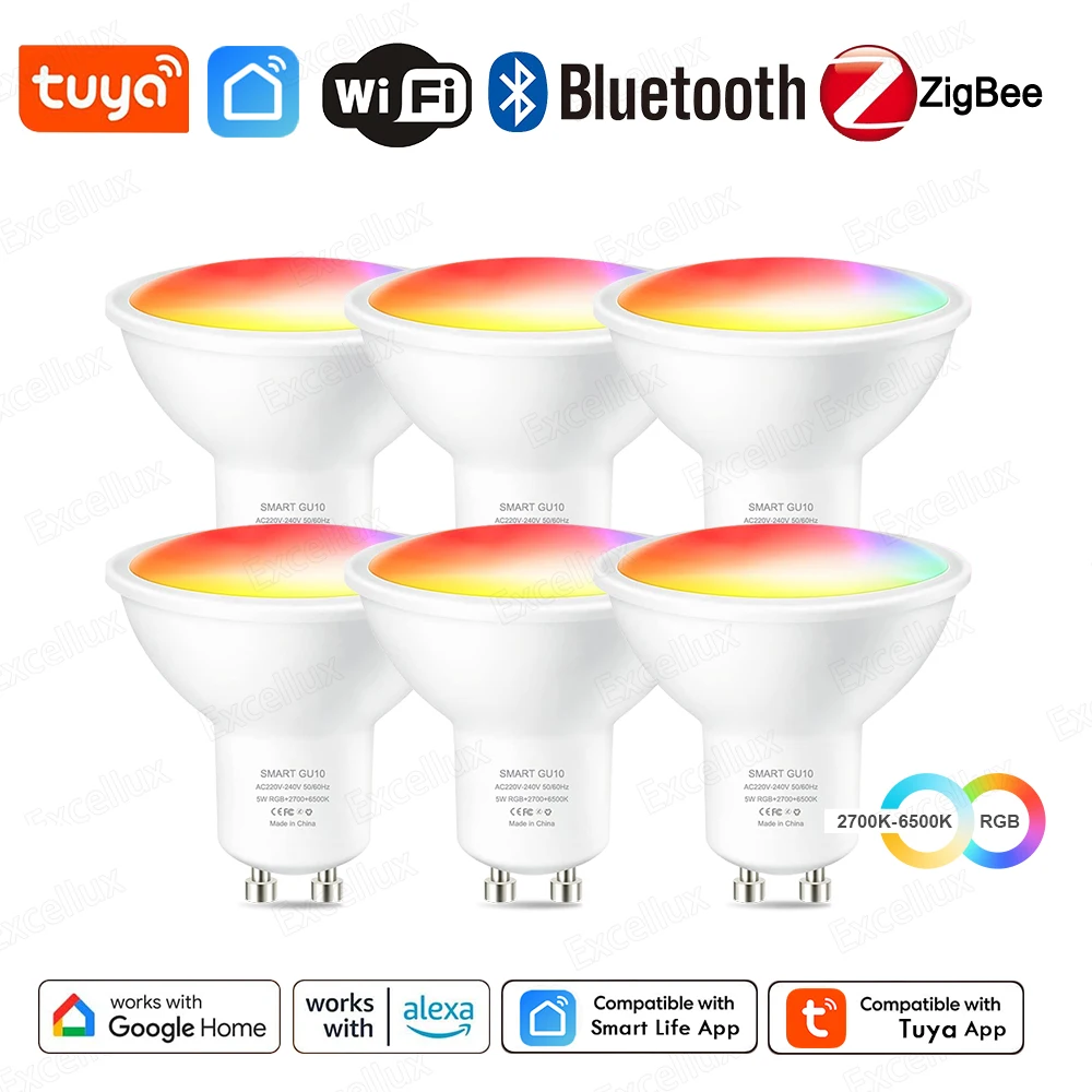 Tuya GU10 Zigbee bombillas Led WiFi Bluetooth RGB C + W lámpara regulable blanca Control por aplicación Smart Life bombilla Led 220V 110V foco