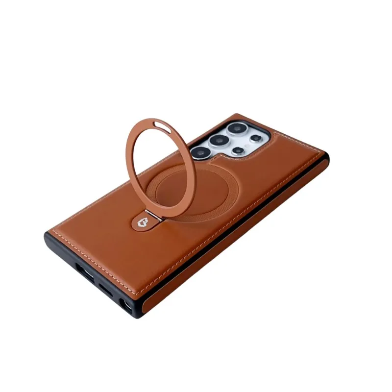 Funda Macsafe magnética de cuero con soporte de anillo oculto para Magsafe Samsung Galaxy S22 S24 Ultra S23 Plus S24Ultra Mac funda con soporte seguro - imagen 2