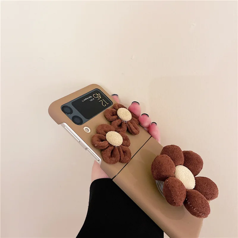 Funda de teléfono móvil con soporte de flores para Samsung ZFlip3, pantalla plegable de silicona, Color café - imagen 4