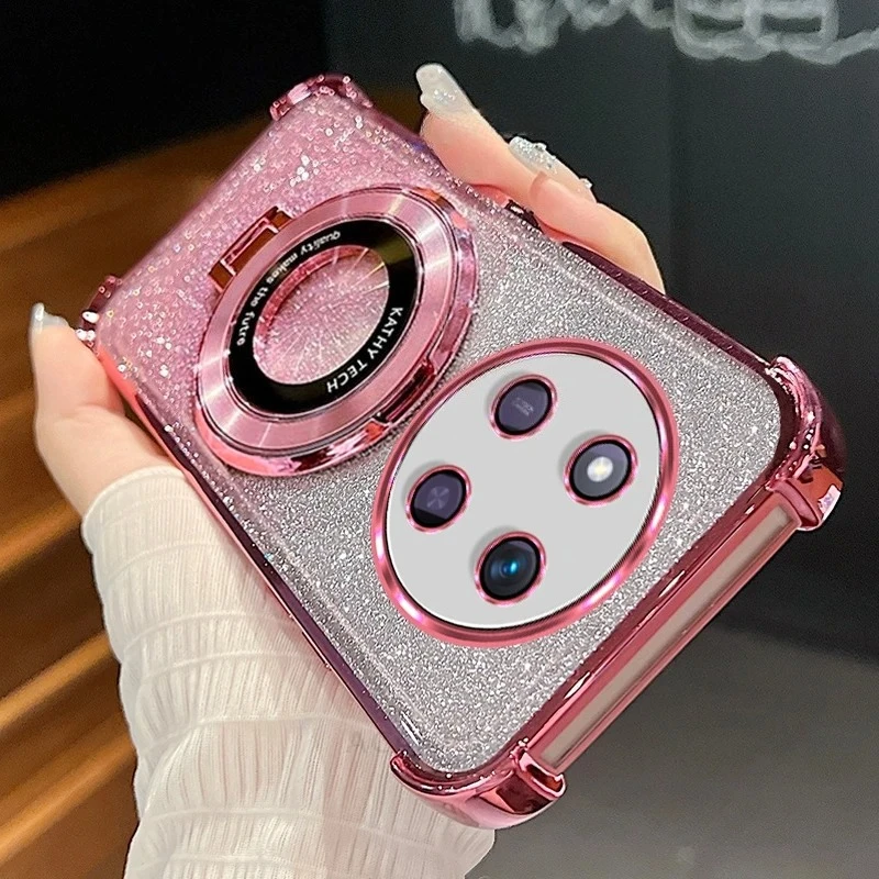 Magic7lite-funda con soporte de anillo chapado con purpurina de lujo para Honor Magic 7 Lite 6 5 X9a X9b X9c, funda con soporte de silicona a prueba de golpes - imagen 4