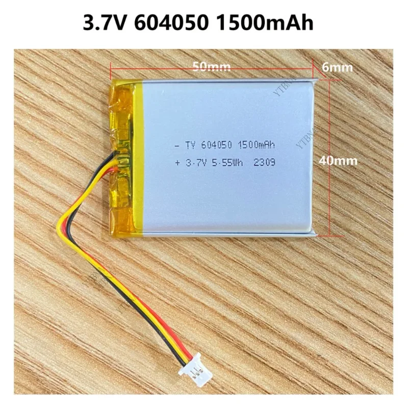 604050 3,7 V 1500mAh batería recargable de polímero de litio con termistor enchufe de 3 pines para purificador de aire reflector herramientas de banco de energía - imagen 3