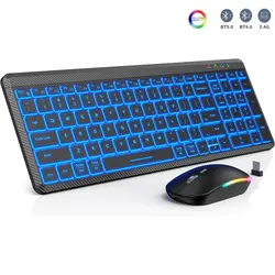 Teclado y Ratón Inalámbrico JOMAA Bluetooth 2,4G Retroiluminado Recargable con Numérico