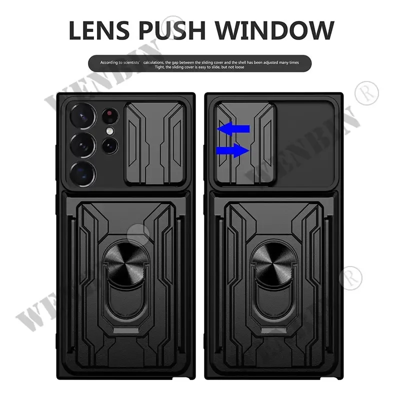Funda para Samsung S24 S23 S22 Ultra Plus S21 FE A55 A25 A15 A54 A14 soporte deslizante anillo cámara cubierta con ranura para tarjeta de grado militar - imagen 3