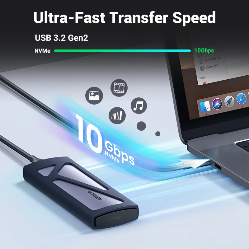 UGREEN-Adaptador de carcasa SSD M.2 NVMe, lector de carcasa externa sin herramientas, 10gbps, USB C 3,2 Gen2, compatible con teclas M, B y M - imagen 3