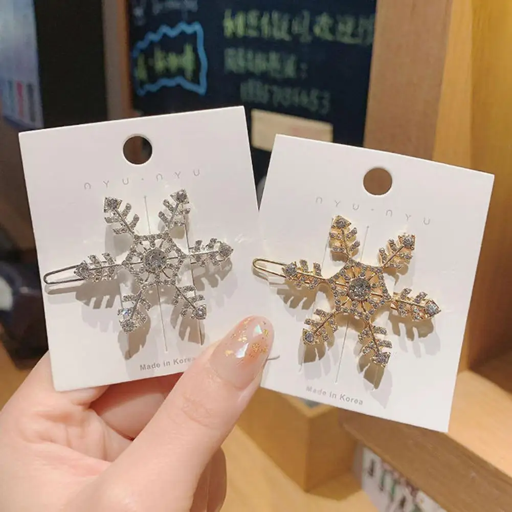 Pinzas para el pelo con forma de dibujos animados para mujer y niña, accesorios para el cabello con forma de copo de nieve brillante, elegantes, para bodas y Navidad - imagen 4