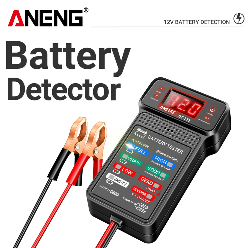 ANENG BT-172 Probador de batería de automóvil 12 V con pinzas de cocodrilo indicador LED - Pantalla digital precisa para herramienta de control de salud de batería - imagen 2