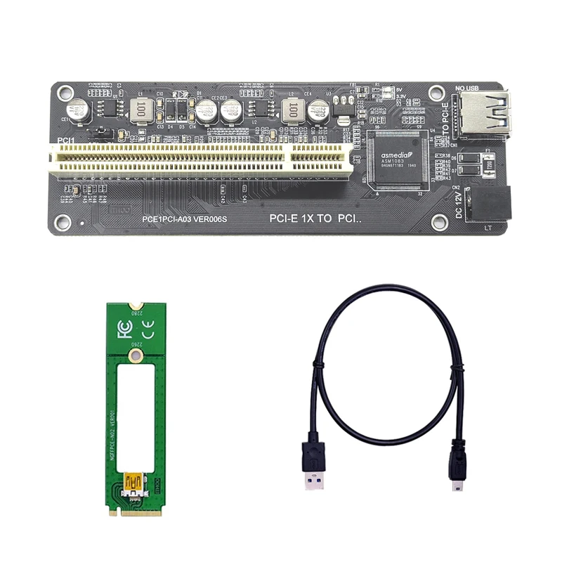 PCI E/NVME/Mini PCIE a PCI tarjeta elevadora Dual PCI convertidor de adaptador de alta eficiencia con Cable USB 3,0 para PC de escritorio Chip ASM1083 - imagen 3