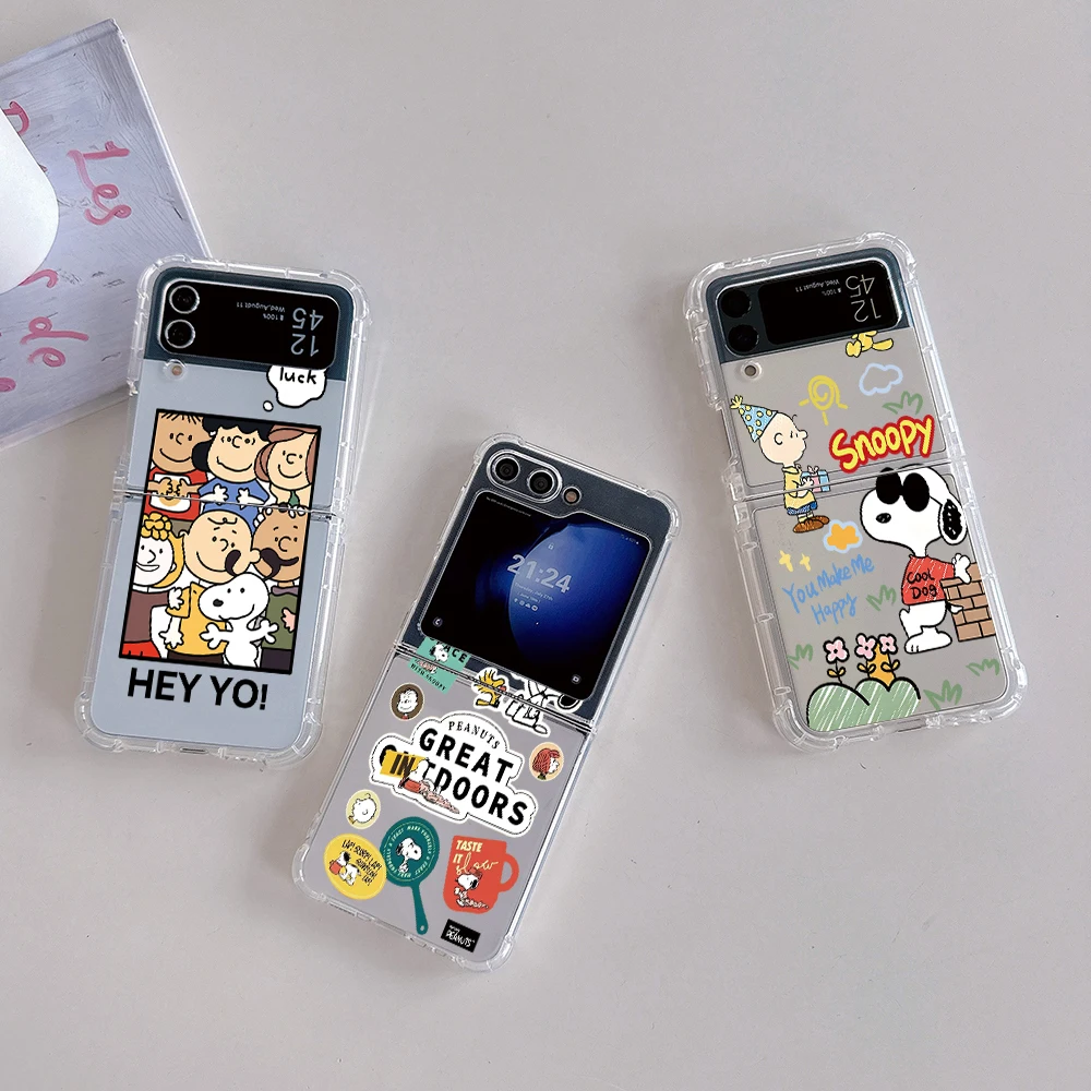Coque de téléphone Snoopys, dessin animé mignon, pour Samsung Galaxy Z Flip 3 4 Z Flip 5 6 Z Fold 4 5G PC, coque arrière souple Anti-chute