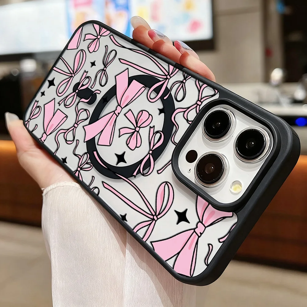 Funda de teléfono magnética de lujo para iPhone 17 Pro Max 16 13 11 15 14 12 17promax cubierta de nudo de lazo mate acrílico a prueba de golpes con cordón - imagen 2