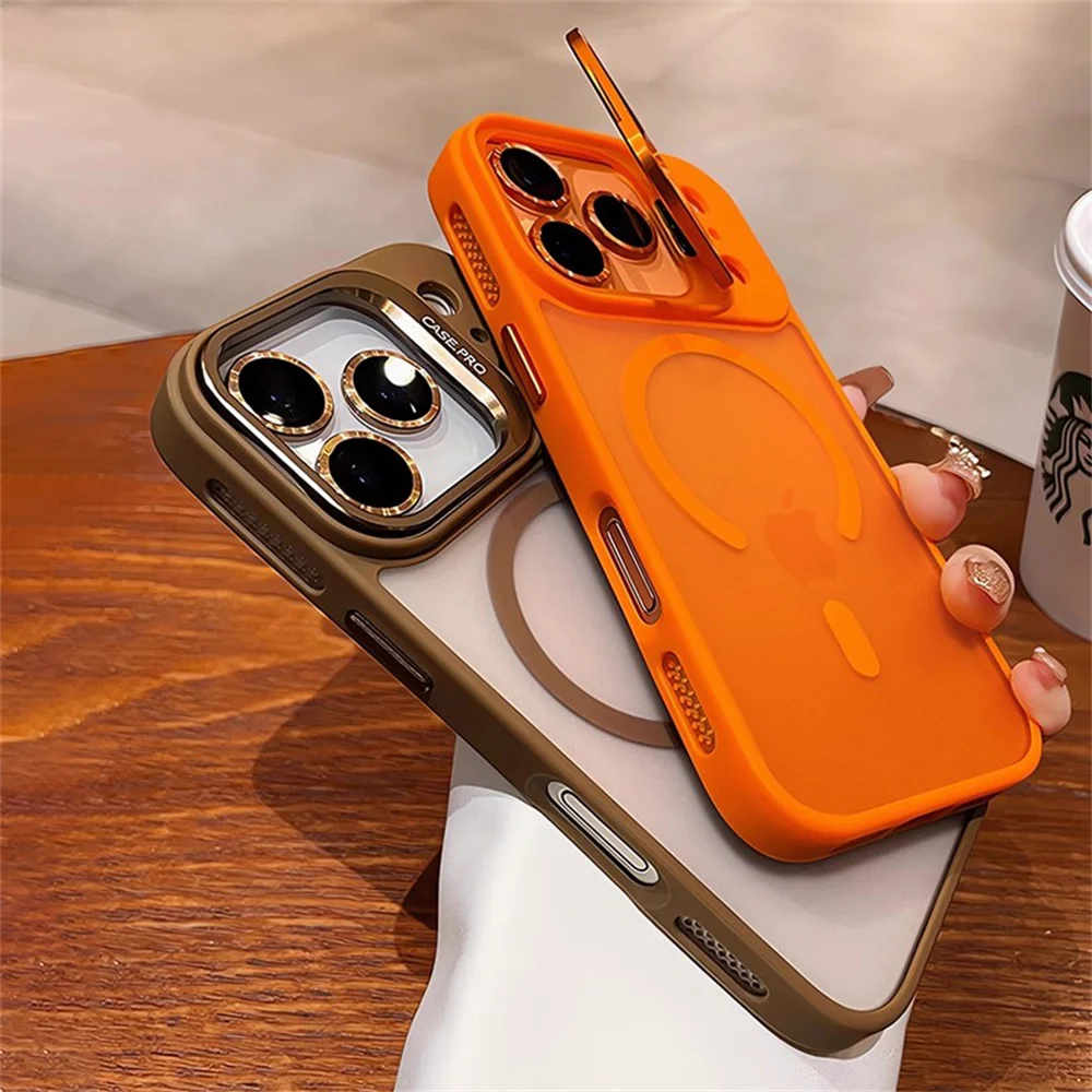 Película de lente soporte de cámara funda de teléfono magnética para iPhone 17 16 15 14 13 12 11 Pro Max marco de disipación de calor de aire cubierta translúcida - imagen 3