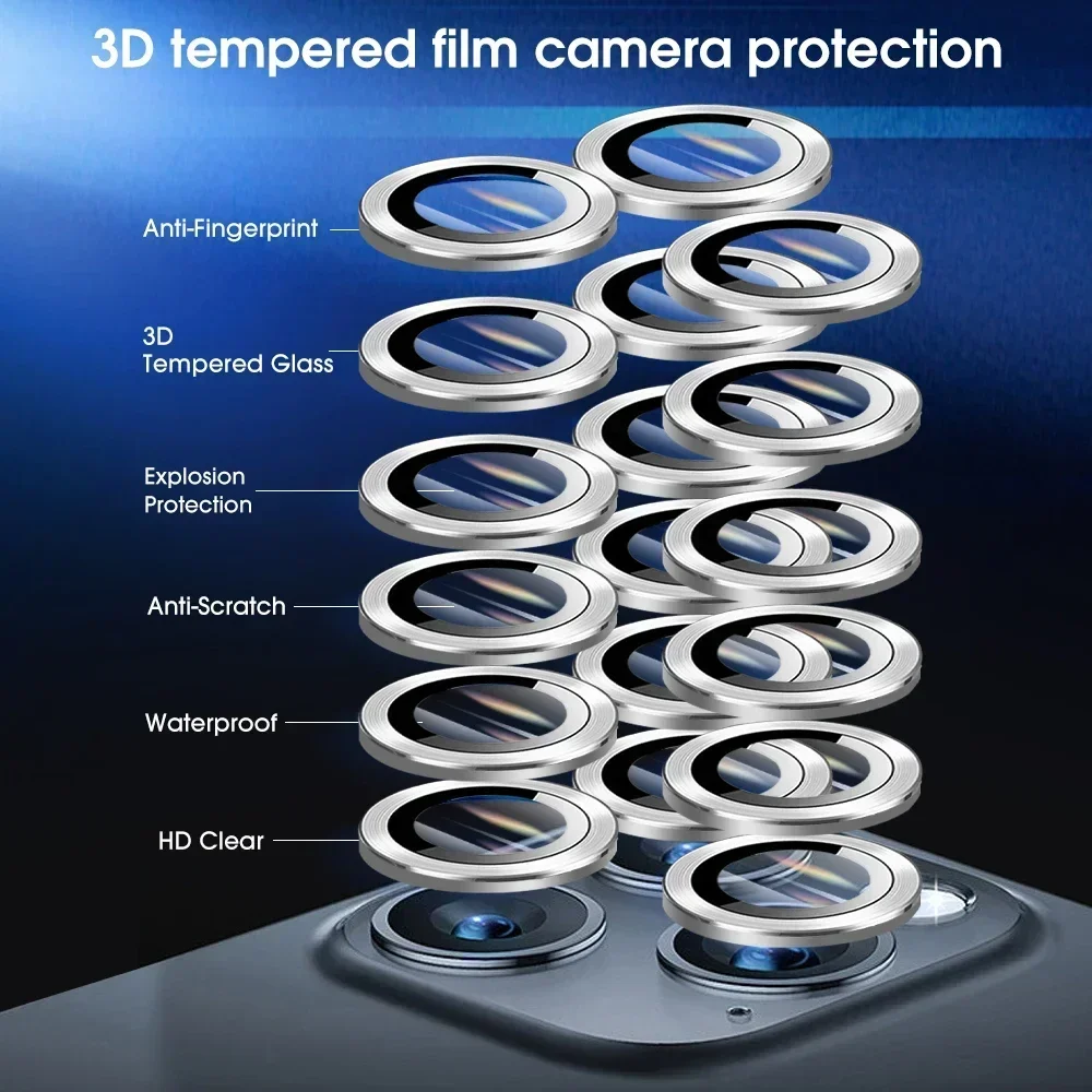 2-3 uds para IPhone 15 17 16 Pro Max película protectora de lente de cámara anillo de Matel de titanio + película de teléfono de cubierta transparente HD de vidrio templado