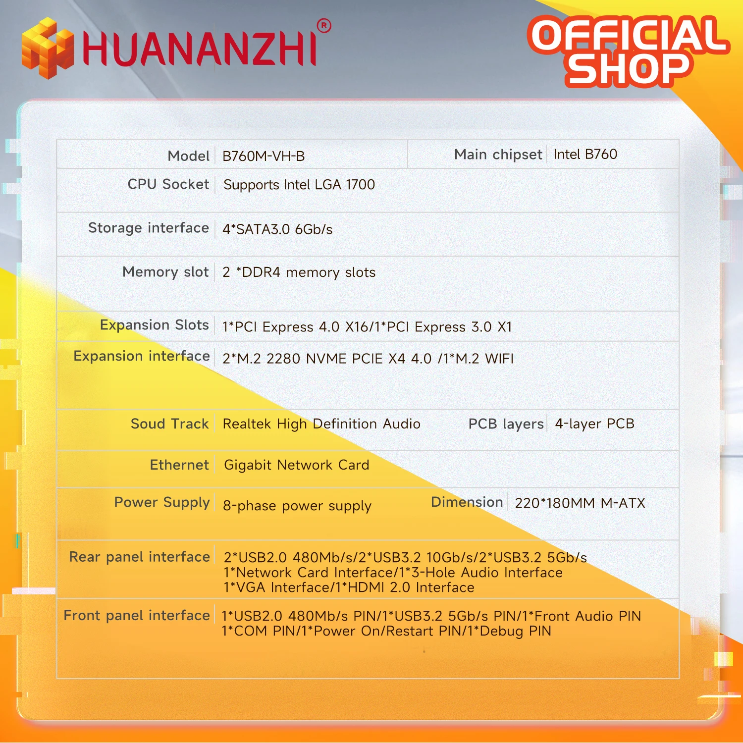 Placa base HUANANZHI B760M VH-B M-ATX DDR4 compatible con 12 13 Gen B760 Intel LGA 1700 CPU 12100F 12400F 12490F 12600F 12700F 13600F - imagen 2