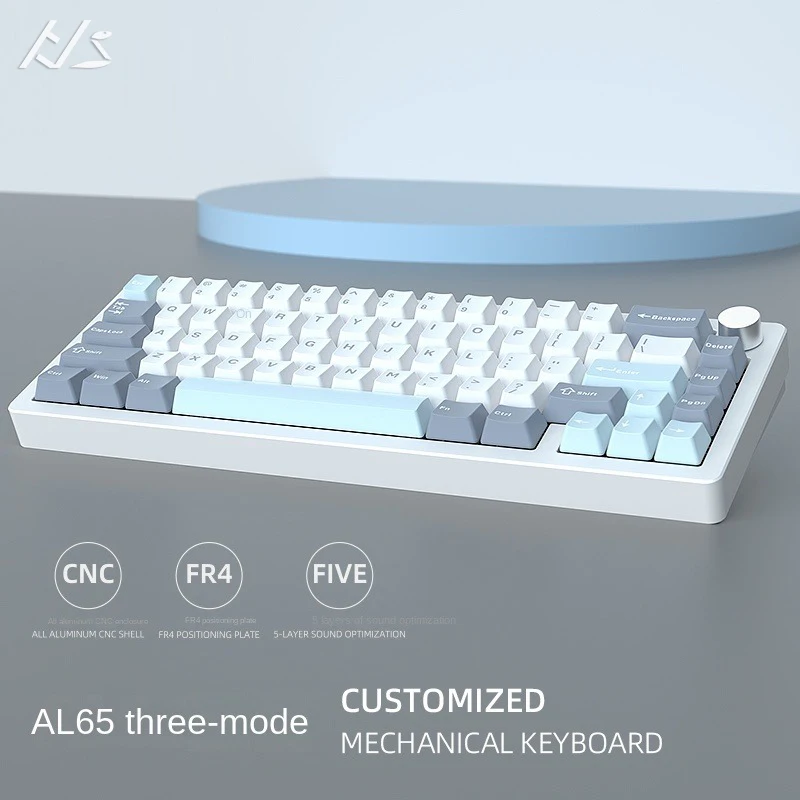 HJS AL65 VS R65 Kit de teclado mecánico CNC de aluminio personalizado tres modos inalámbrico Bluetooth 2,4G RGB teclado para juegos de intercambio en caliente