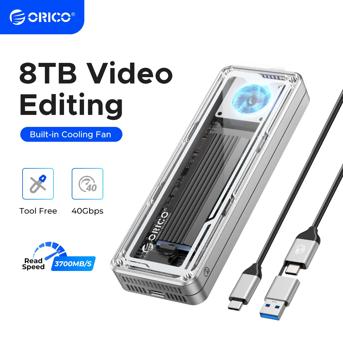 ORICO 40Gbps USB4 M.2 SSD Caja 8TB con ventilador de refrigeración PCIe4.0 NVME Caja de aluminio Compatible con Thunderbolt 3/4 para Mac - imagen 2