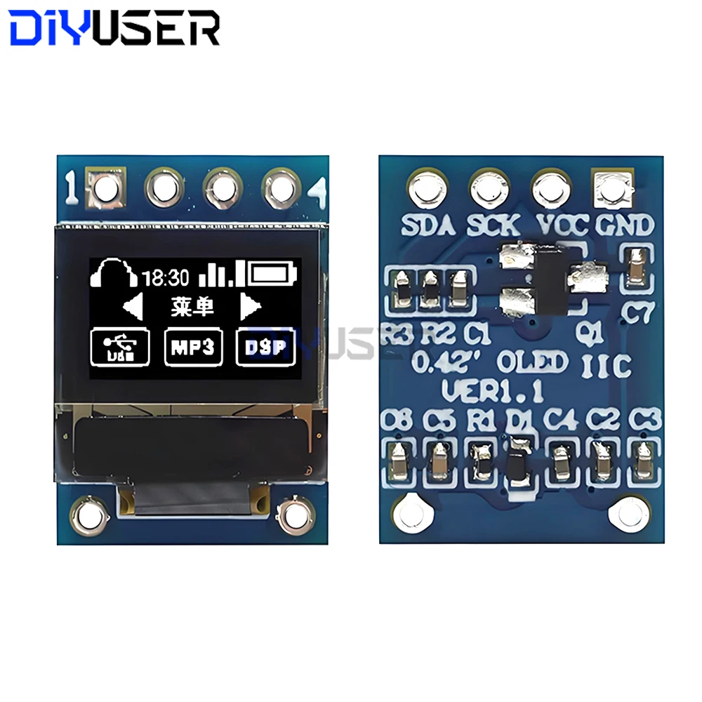 Pantalla OLED SSD1306, módulo de interfaz SPI I2C de 72x40 píxeles blanco de 0,42 pulgadas para placa de desarrollo DIY Arduino Raspberry Pi - imagen 5