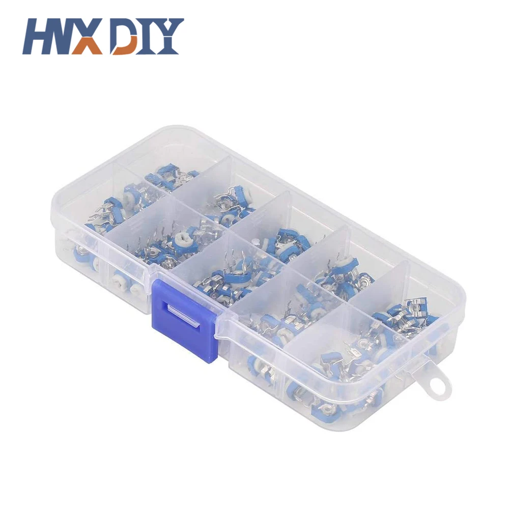 Kit surtido de potenciómetro de recorte Horizontal de película de carbono RM065, 100 piezas, resistencia Variable de 10 valores, 500R - 1M - imagen 3