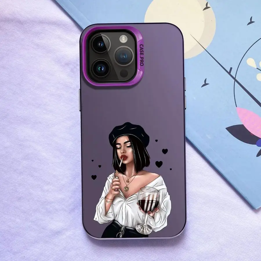 Funda trasera de teléfono con dibujos animados para mujer urbana para iPhone 14 16 17 Pro Max 11 17Air 13 15 Plus 16e XR XS 12 - imagen 4
