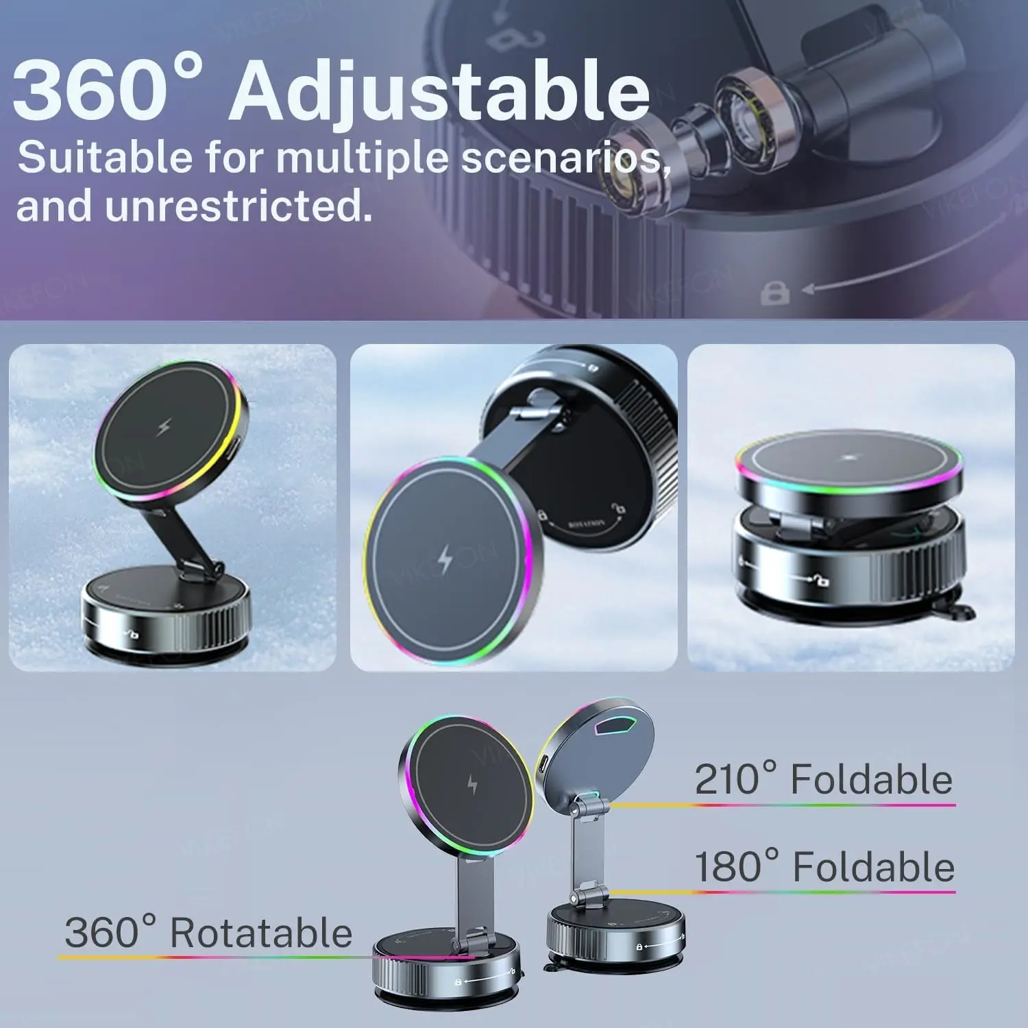 Soporte de teléfono para coche con cargador inalámbrico de refrigeración con luz RGB de respiración soporte de succión magnética para teléfono móvil para iPhone 12-17 Pro Max - imagen 5