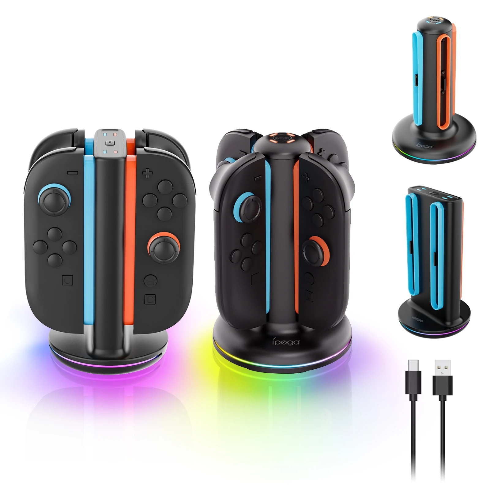 Cargador de controlador Switch 2 para Joy-pad 2 base de carga con 9 modos de luz para estación de carga Switch 2 para N-S 2 con cable USB