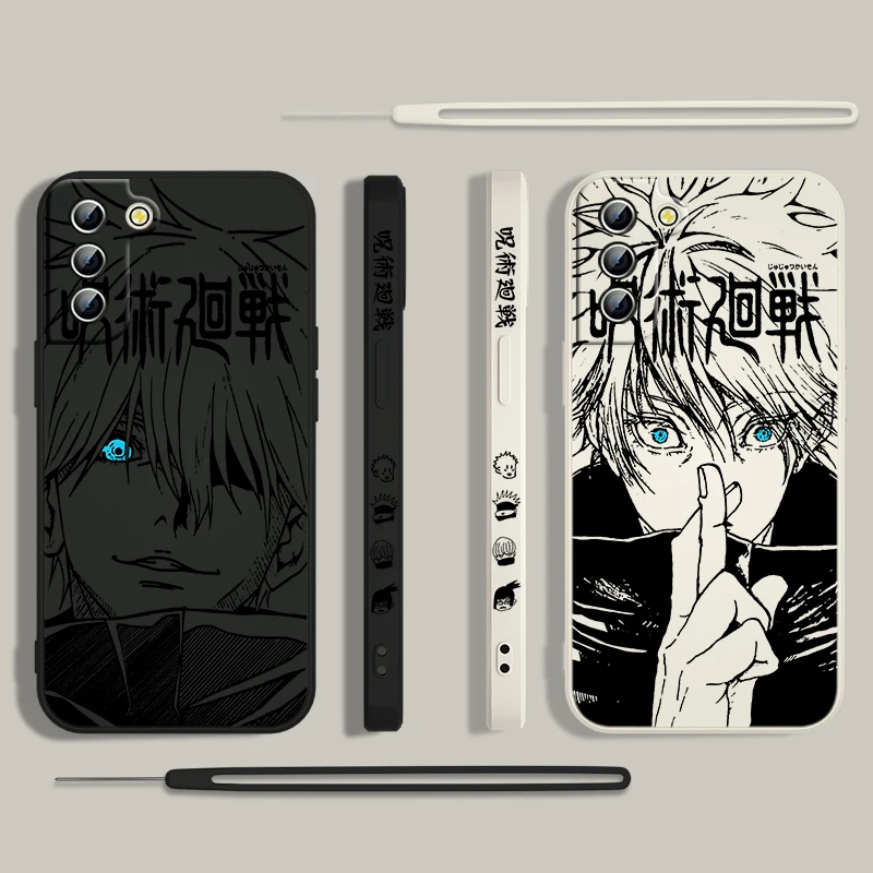 Jujutsu Kaisen Gojo Anime Phone Case para Samsung Galaxy S24 S23 S22 S21 S20 Pro FE Plus Ultra Liquid Left Rope Cover