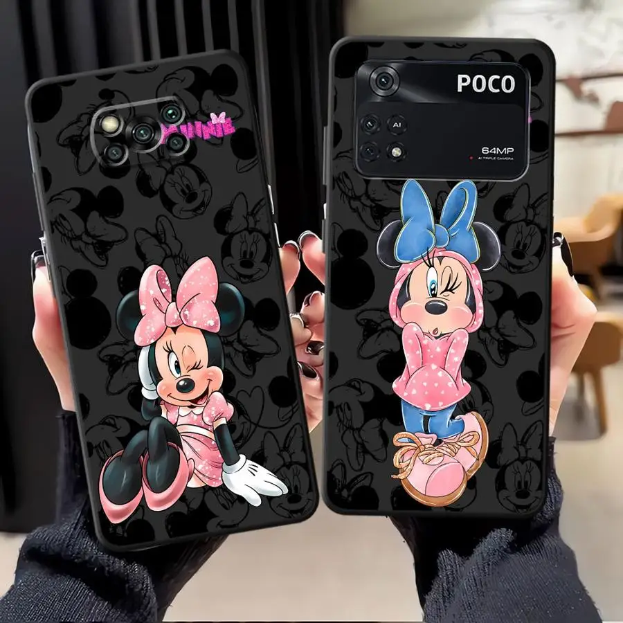 Funda de teléfono suave negra para Xiaomi Poco C75 C71 C50 F3 F1 C61 M3 M4 M7 Pro M5 C40 X3 X4 X5 X7 Pro Disney moda Minnie