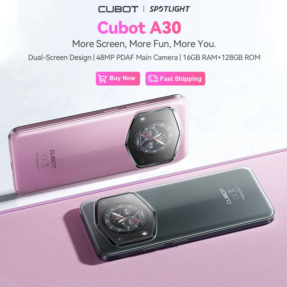 Cubot A30, Smartphone Android 14 , 16GB (6GB+10GB Extend) RAM+128GB ROM, Pantalla de 6.745 pulgadas 90Hz, 5100mAh, Cámara de 48MP, Face ID