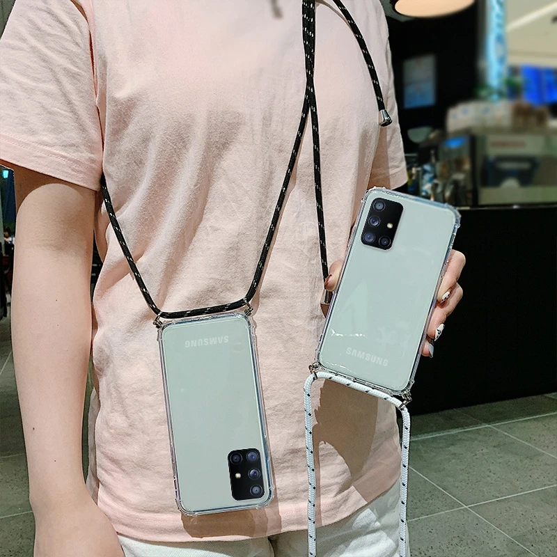 Funda con collar cruzado para OPPO Realme 8 X3 6 Pro X50 XT X2 Neo Lite 5 Find X5 Reno 3 cordón de cuerda correa de hombro funda de Airbag
