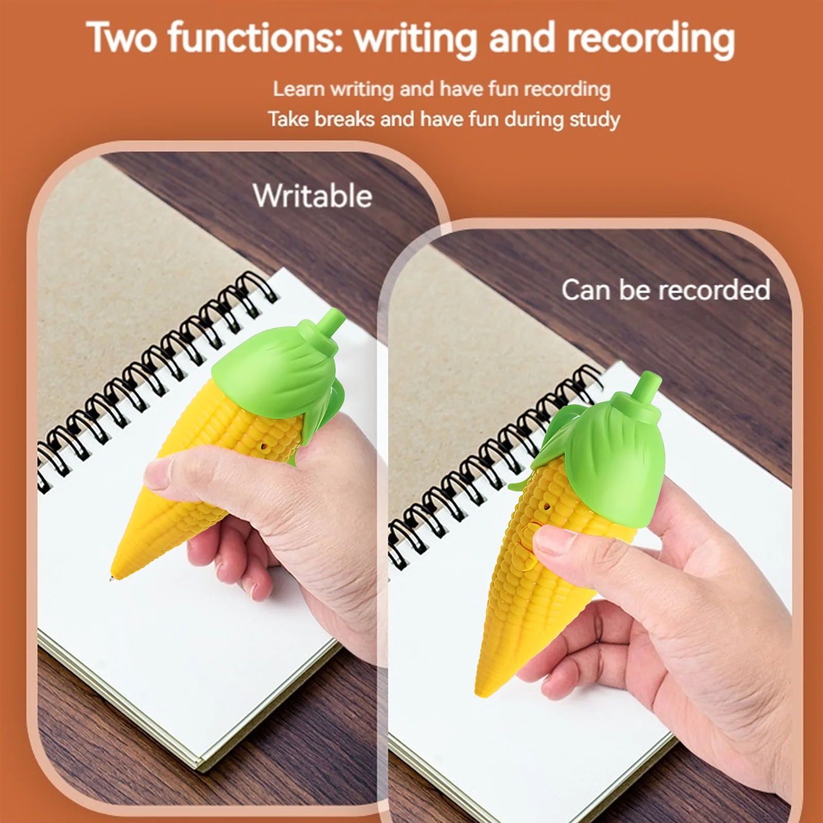 Lindo dispositivo grabador en forma de maíz, bolígrafo de escritura suave para niños, bolígrafo grabador de voz, suministros escolares - imagen 5