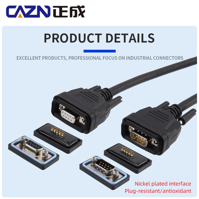 No. 1 carcasa EDB9 cable soldado impermeable macho hembra enchufe 9 pines conector de doble fila receptáculo para componentes electrónicos - imagen 2