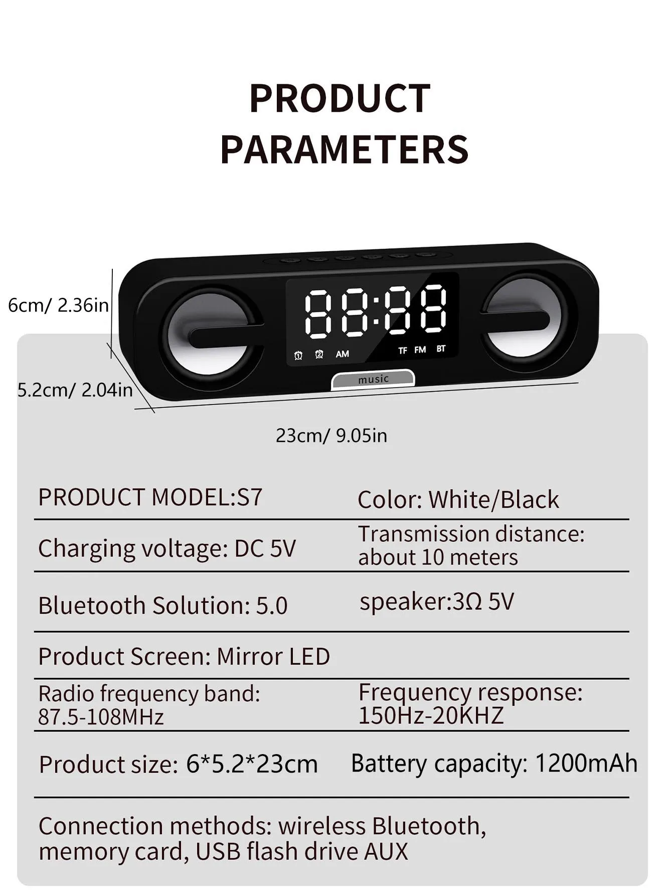 Altavoz Bluetooth con reloj inteligente tres en uno, superficie de espejo LED de alta definición, ajuste de tres niveles, función de radio FM - imagen 5