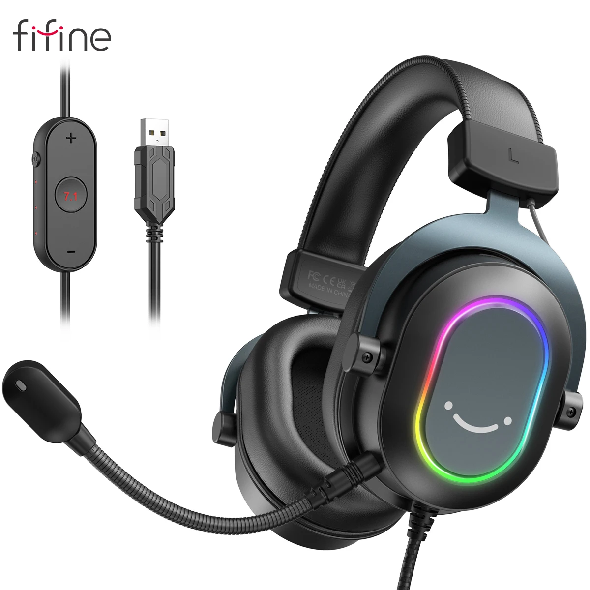 Fifine-auriculares dinámicos RGB para videojuegos, cascos supraaurales con micrófono, sonido envolvente 7,1, PC, PS4, PS5, 3 opciones EQ, juego, película, música - imagen 2