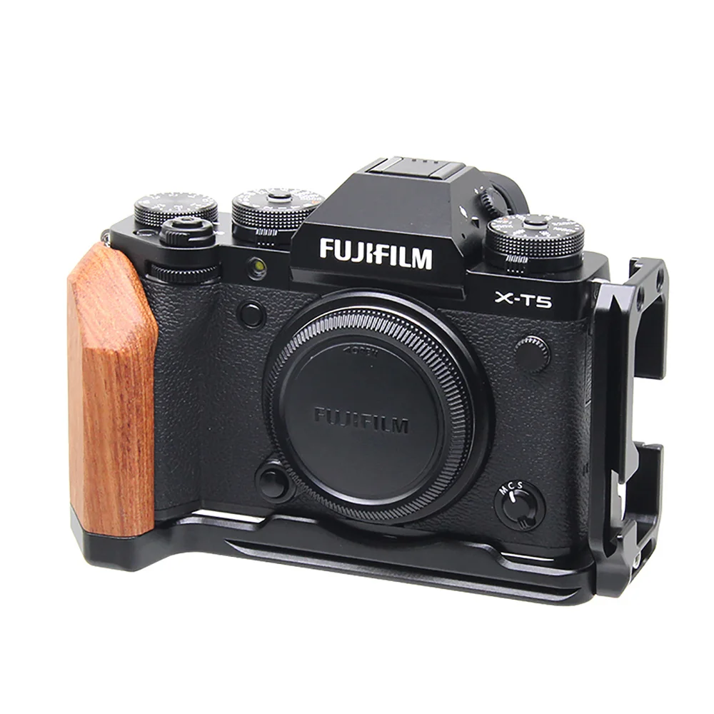 Jaula de cámara para Fujifilm X-T5 DSLR, soporte de placa en L de liberación rápida, plataforma estabilizadora de marco de extensión con agarre de madera de zapata fría - imagen 2