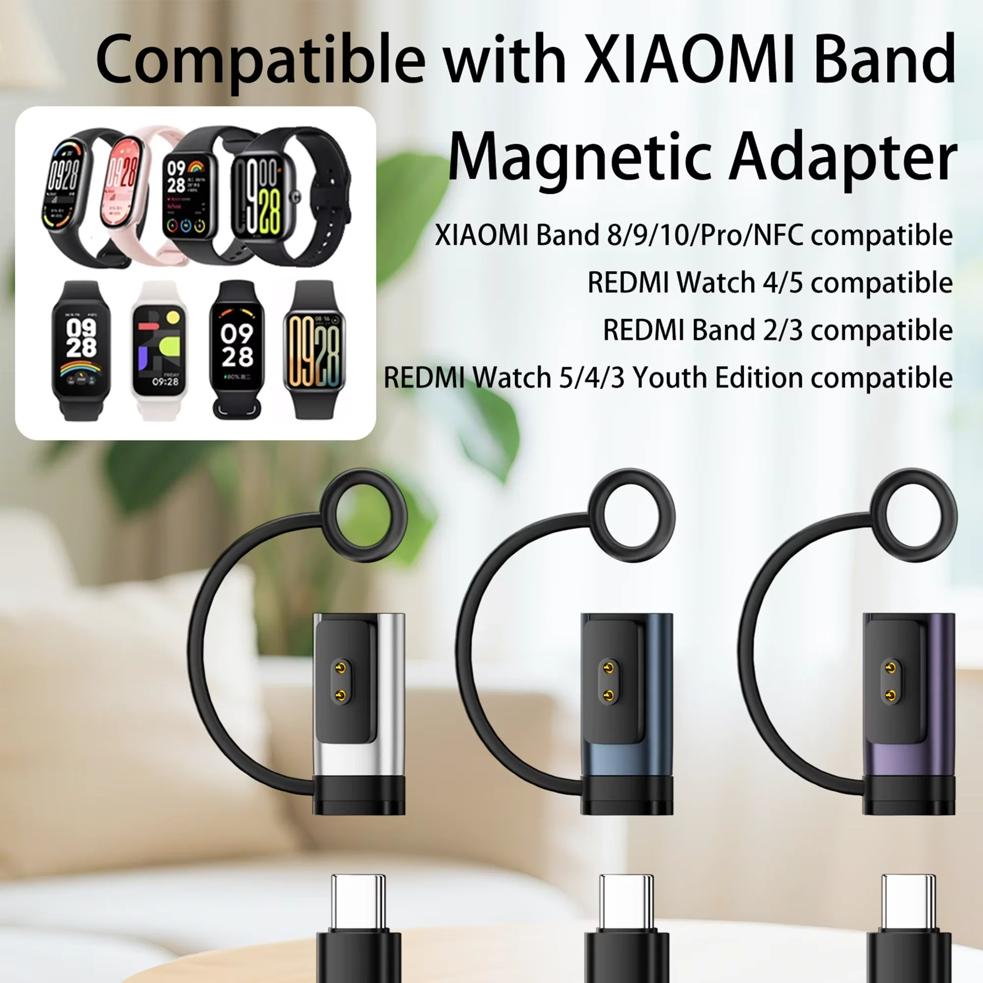 Adaptador de cargador tipo C para Xiaomi Band 8/9/10 Conector de carga de repuesto USB-C Compatible con Redmi Band2/3 Smartwatch4/5