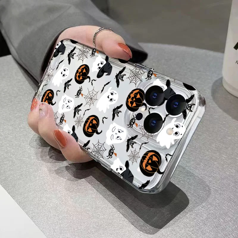Funda de teléfono suave transparente con diseño de murciélago fantasma de calabaza de Halloween para iPhone 17 11 12 13 14 15 16 Pro Max 16 Plus 16E 17 Air Cover - imagen 5