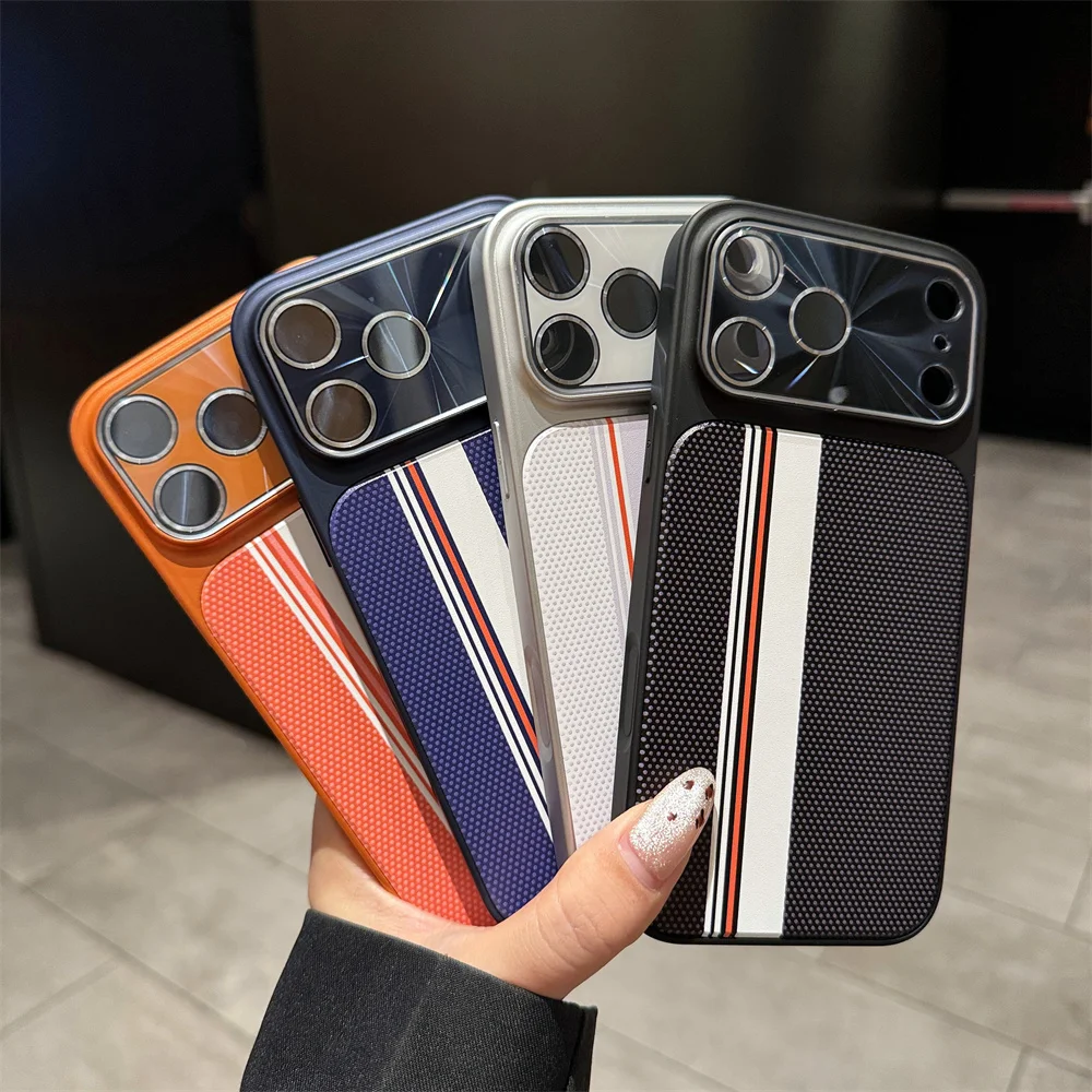 Funda de teléfono magnética con diseño de celosía a rayas coloridas de lujo para iPhone 17 16 15 14 13 Pro Max Air 16 Plus, funda trasera antideslizante - imagen 2