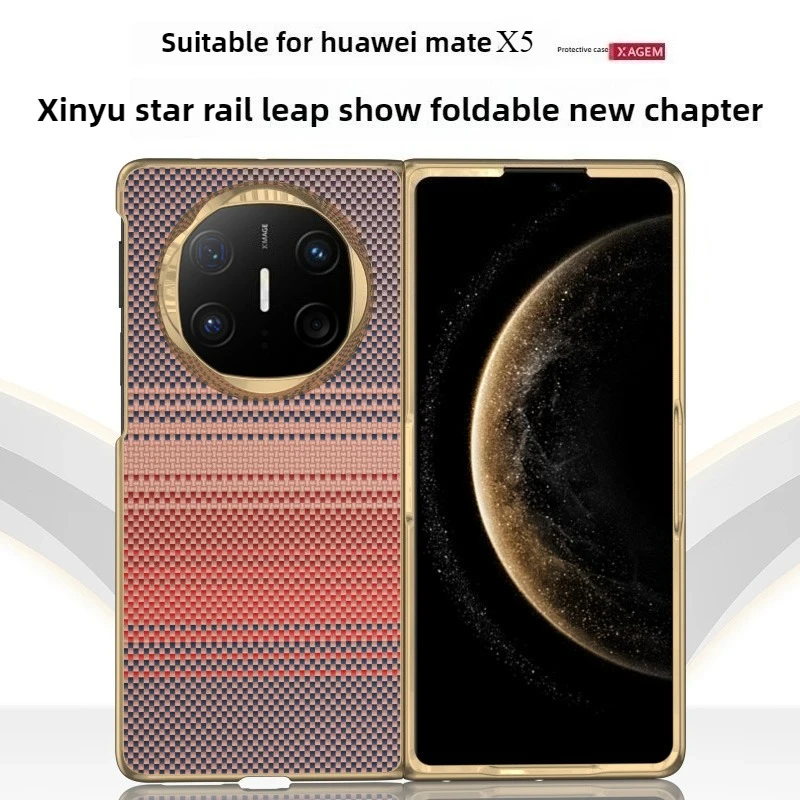 Funda para Huawei Mate X5, diseño tejido pintado colorido, marco galvanizado, cubierta dura de PC para Huawei Mate X5, parachoques a prueba de golpes