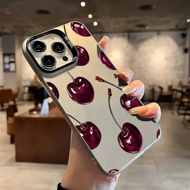 Funda de teléfono IMD plateada electrochapada con diseño de cereza bonita para iPhone 17 16 15 14 13 12 11 Pro Max 17 Air 16E 7 8 Plus X XS XR - imagen 3