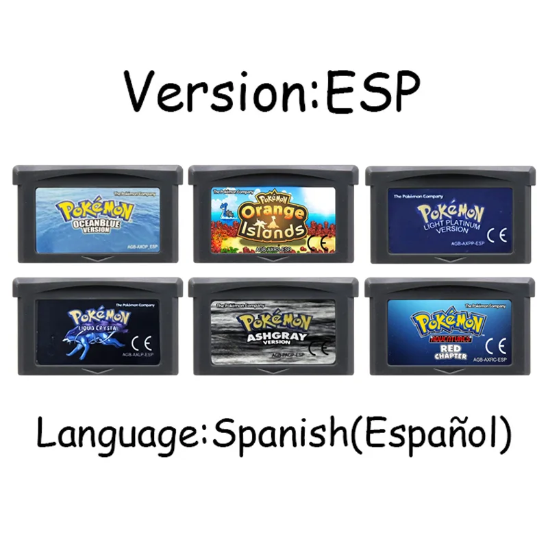 Cartucho de juego GBA, tarjeta de consola de videojuegos de 32 bits, Pokemon AshGray, luz de cristal líquido, platino, océano, azul, idioma español
